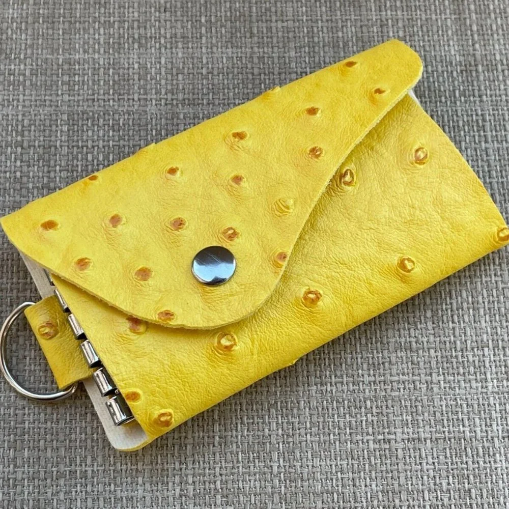 Yellow Key Chain 6 keys Holder Faux Leather Vegan Key Fob Keys Bag New - Picture 1 of 8